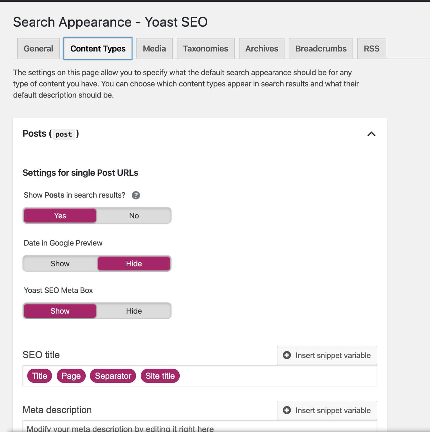 yoast seo -content types