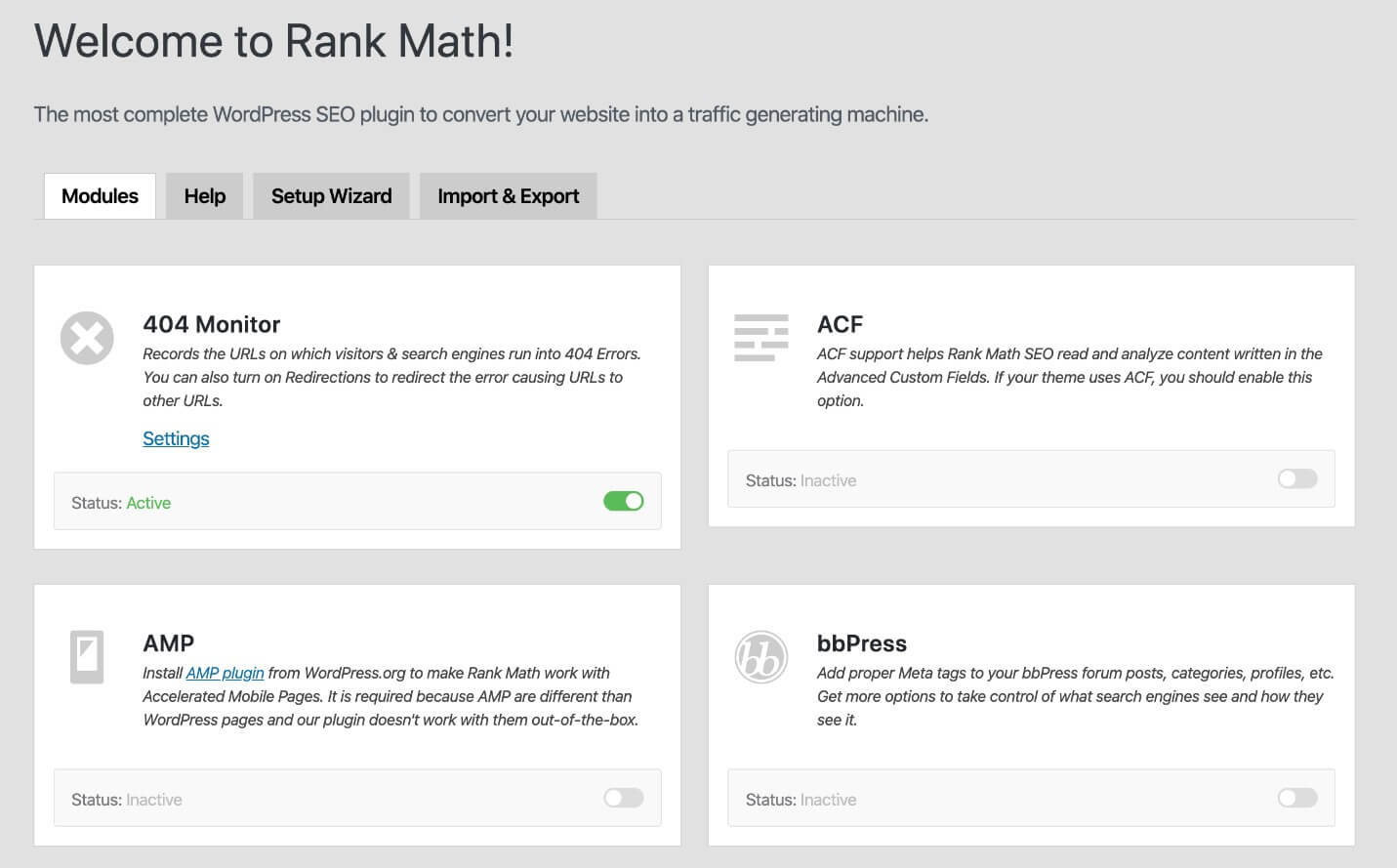 rank math - modules