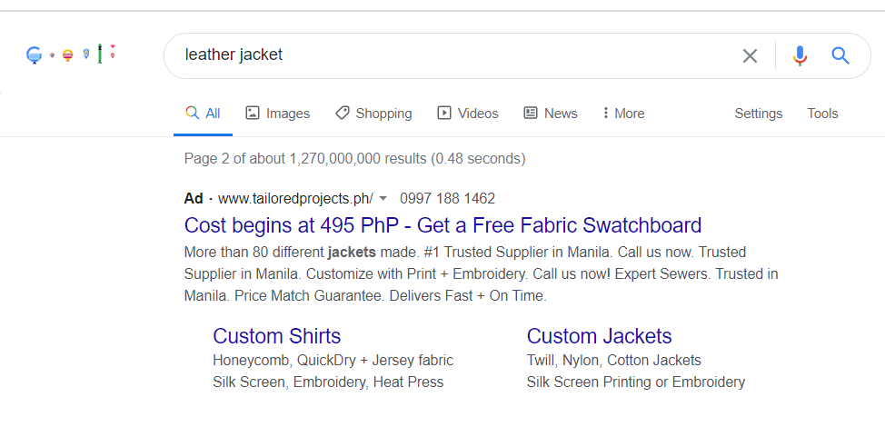 ads of leather jacket keyword