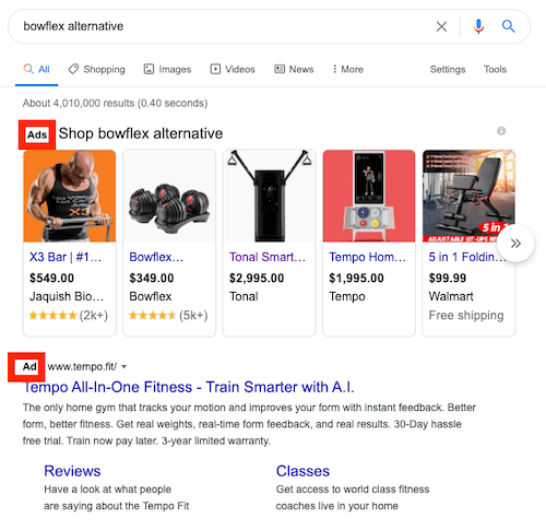 bowflex alternative keyword search result