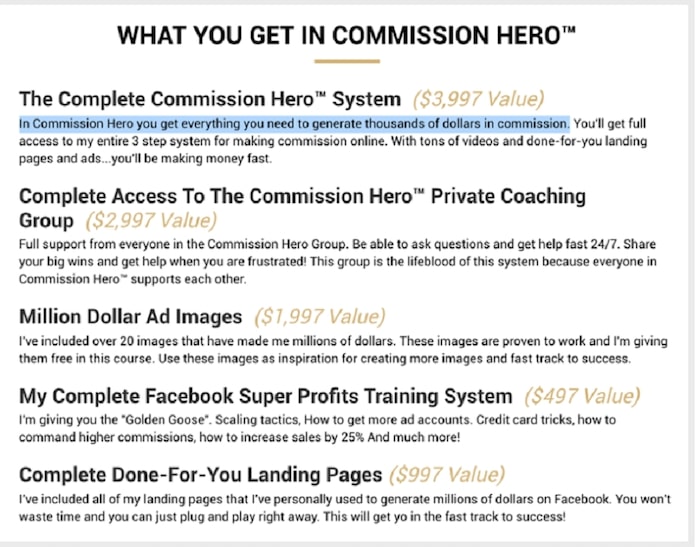 What you get in commission hero 